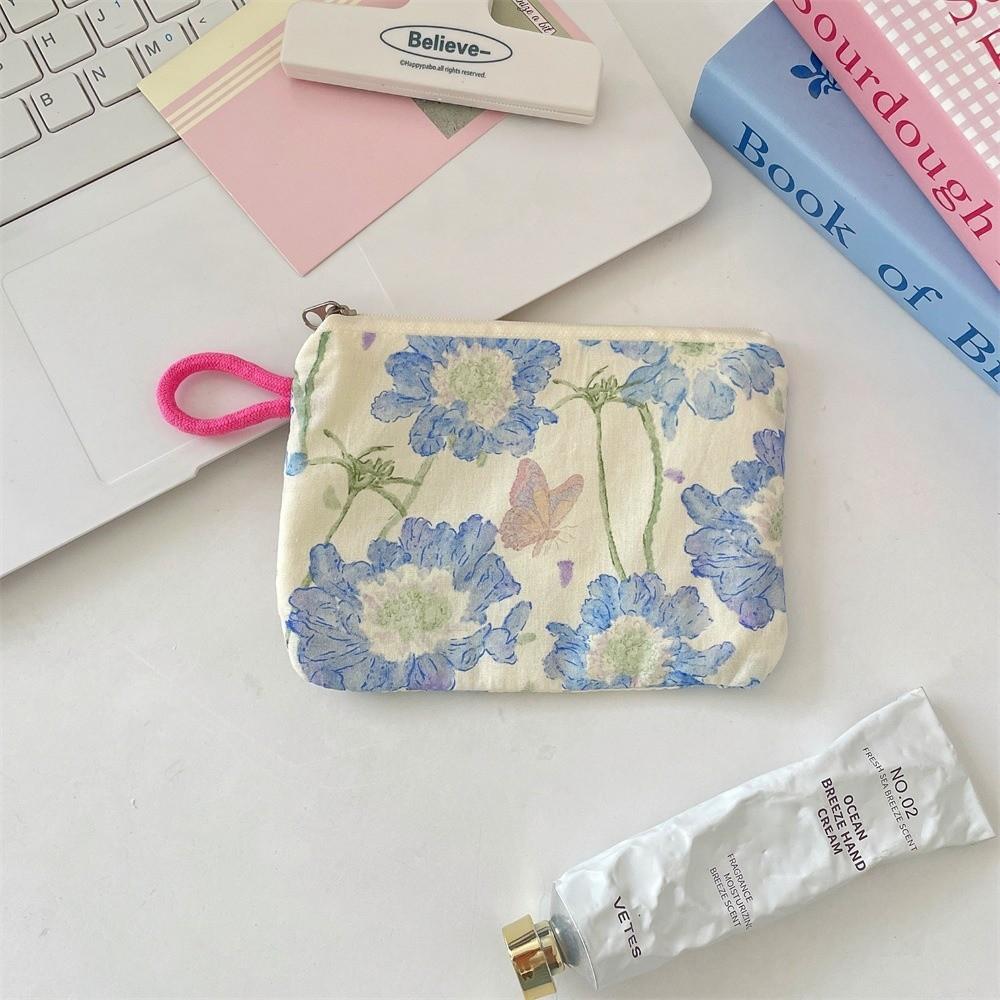 Creative Mini Lipstick Key Cosmetic Bag Zipper Flower Pattern Coin Purse Data Cable Storage Pouch for Women Girls