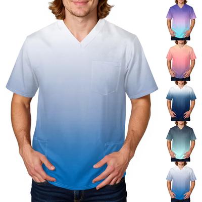Men's Tie, Gradient Print Top | V,Neck With Pockets, Comfort Fit For ,Care & Daily Work