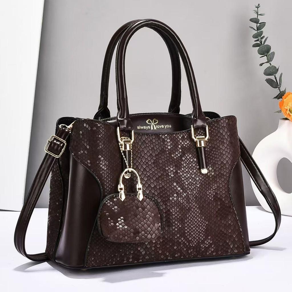 Fashion Splicing Design Shiny Snake Pattern Women Handbag With Pendant Small Bag