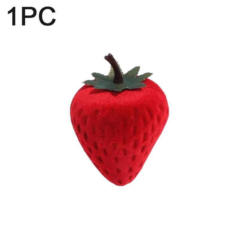 1-8PCS Strawberry Ring Box Flocking Simulation Strawberry Ring Box Creative Gift Jewelry Packaging Box Accessories Storage Box