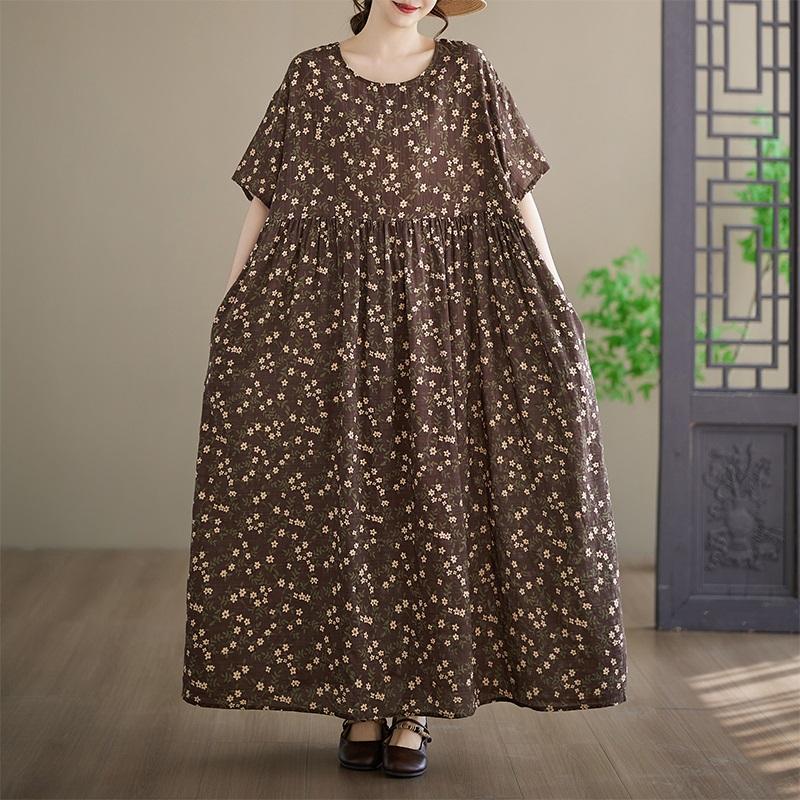 Short Sleeve Plus Size Vintage Floral New In Dresses for Women Casual Loose Maxi Long Summer Dress
