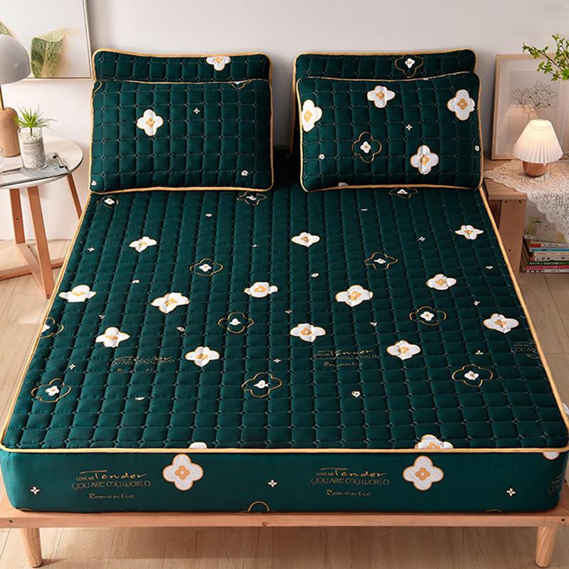 1 ks Prošívané bavlněné prostěradlo, Voděodolný voděodpudivý chránič matrace, Měkké ložní prádlo, Protiskluzový silný chránič matrace, Prachotěsný ochranný potah