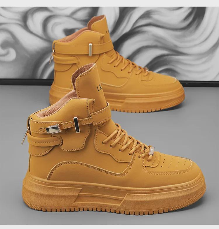 Men's 2024 Autumn/Winter High-Top Casual White Sneakers - Retro Korean Style, All-Match, Thick Sole