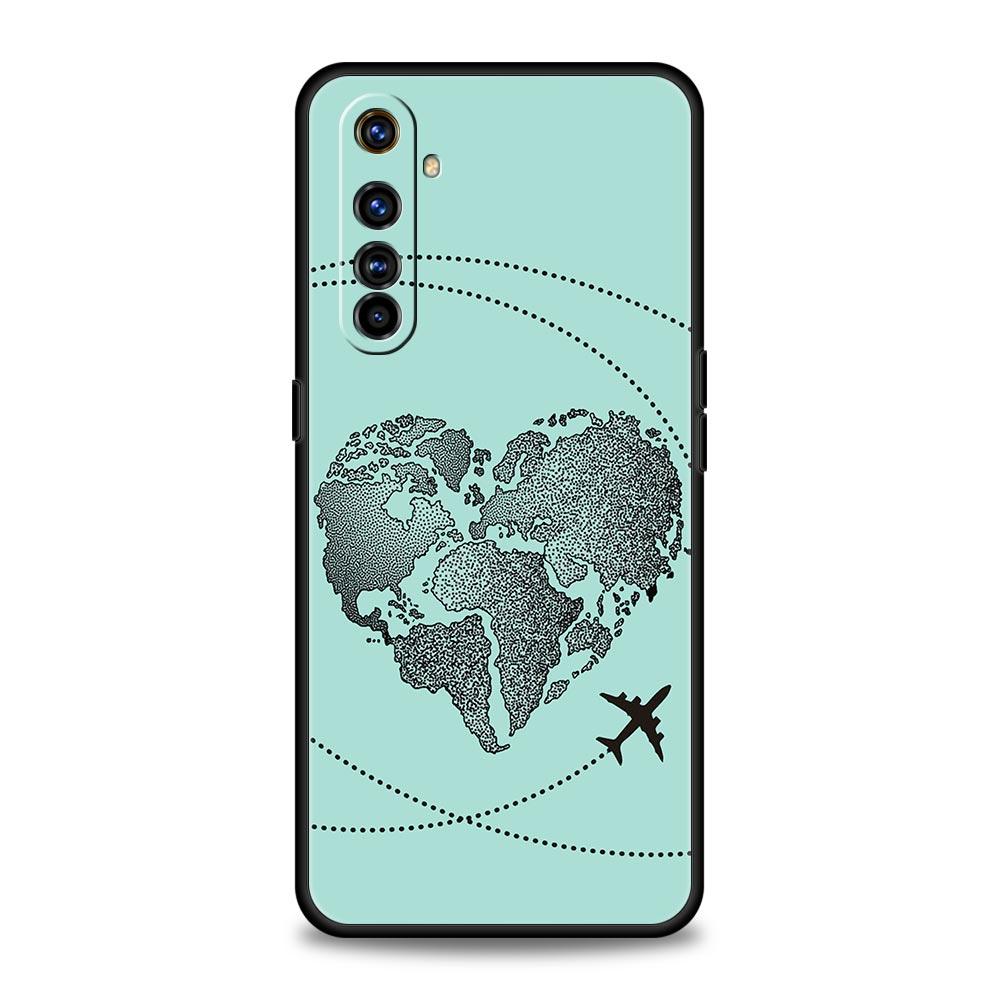 Módní letadla mapa světa cestovní kryt pro Realme GT Neo 2 3T telefon pouzdro pro Realme 11 10 9 8 5G 7 6 GT2 Pro Plus C21 C11 C25 C35 kryt