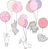 Decorative Sticker For Kids - Rabbits With Balloons Pink