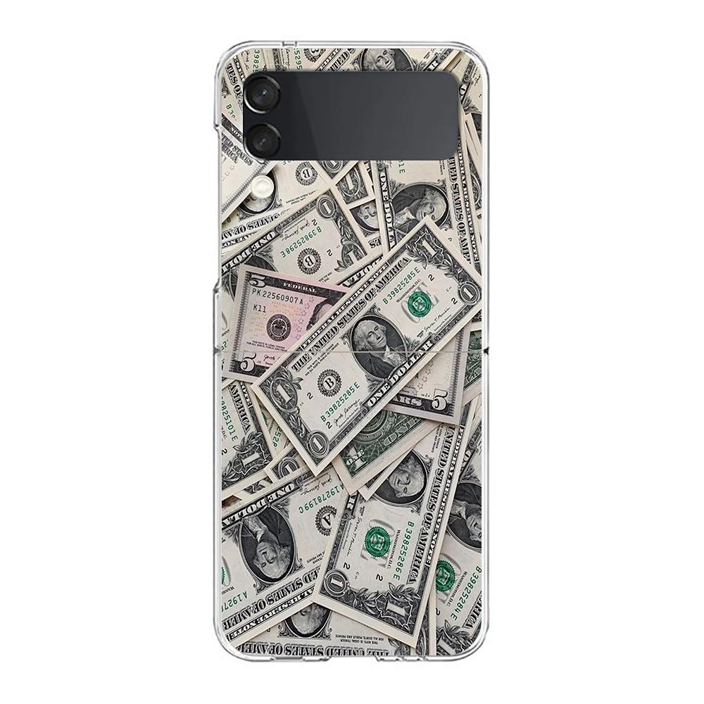 Phone Cover For Samsung Galaxy Z Flip 6 5 4 Case Transparent For Samsung Z Flip 3 Hard PC Foldable Shell USD Dollar Cash Luxury