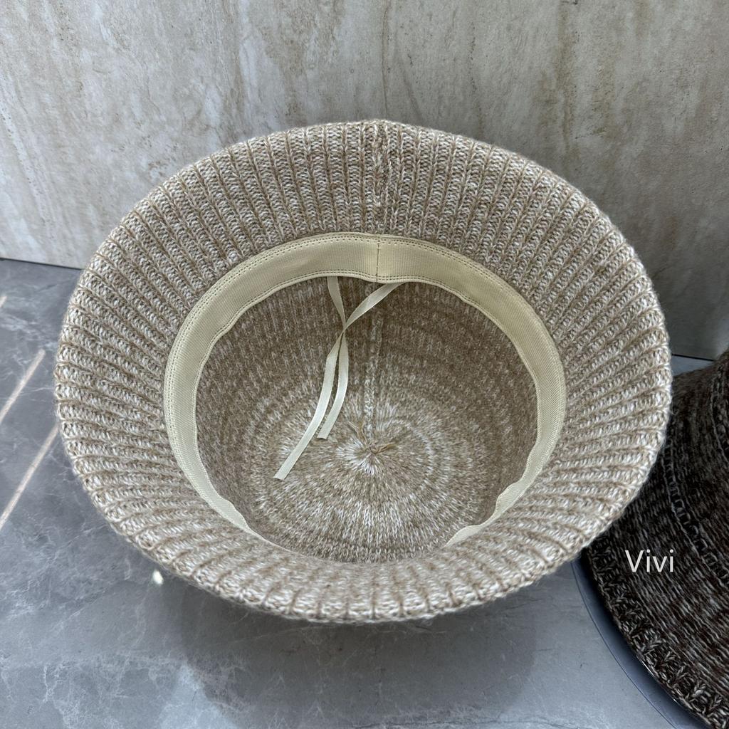 Xiaoxiangfeng mixed color knitted bucket hat women's autumn and winter new simple and versatile thermal basin hat temperament bucket hat tide