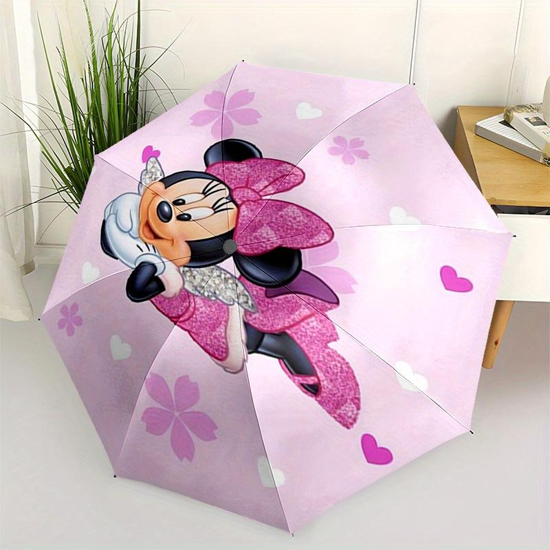 

Minnie Mouse,Pink Theme Automatic Folding Umbrella Simple 8 Rib Design, Bright Cartoon Pattern, Durable Iron Frame, Suitable For Travel, O