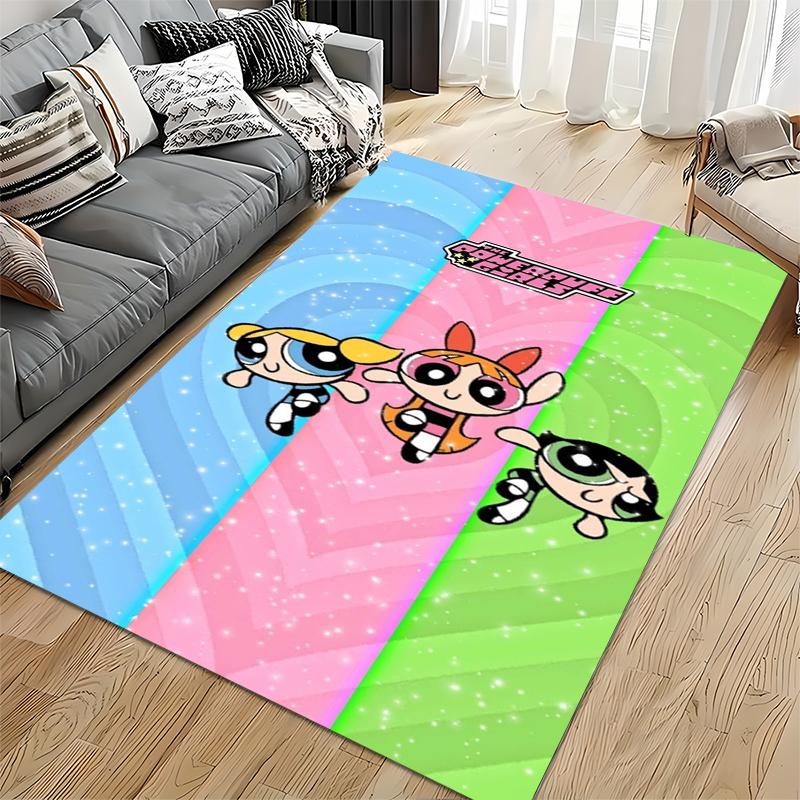 "Colorful Cartoon-Themed Carpet with Iconic Girl Trio Pattern" Suitable for Use As an Anti-slip for Living Room Bedroom Sofas