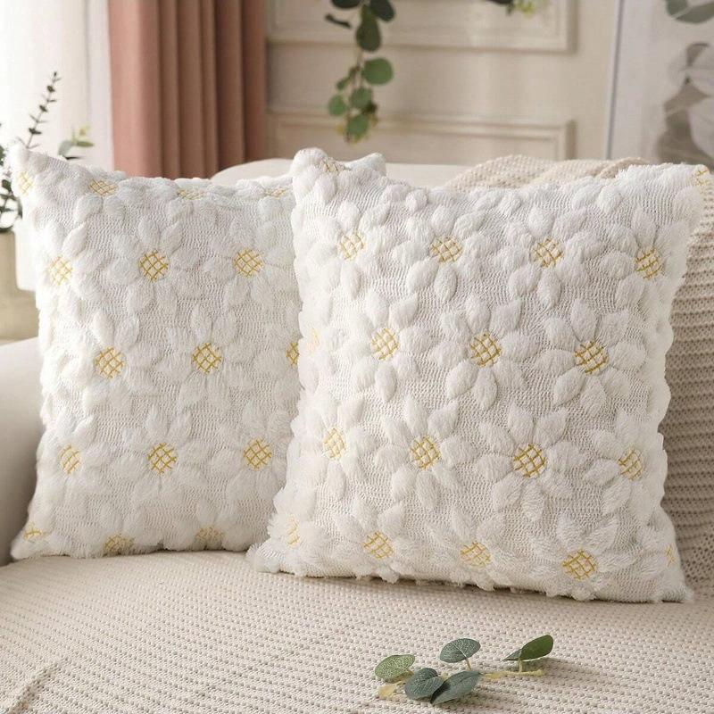 New Quilted Quilted Embroidered Pillow Case Rabbit Fur Sofa Pillow Core-free Bedside Pillow Office Backrest Cushion
