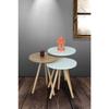 Colorful Triple Nesting Coffee Table Wooden Legs Round Pastel Design Cream