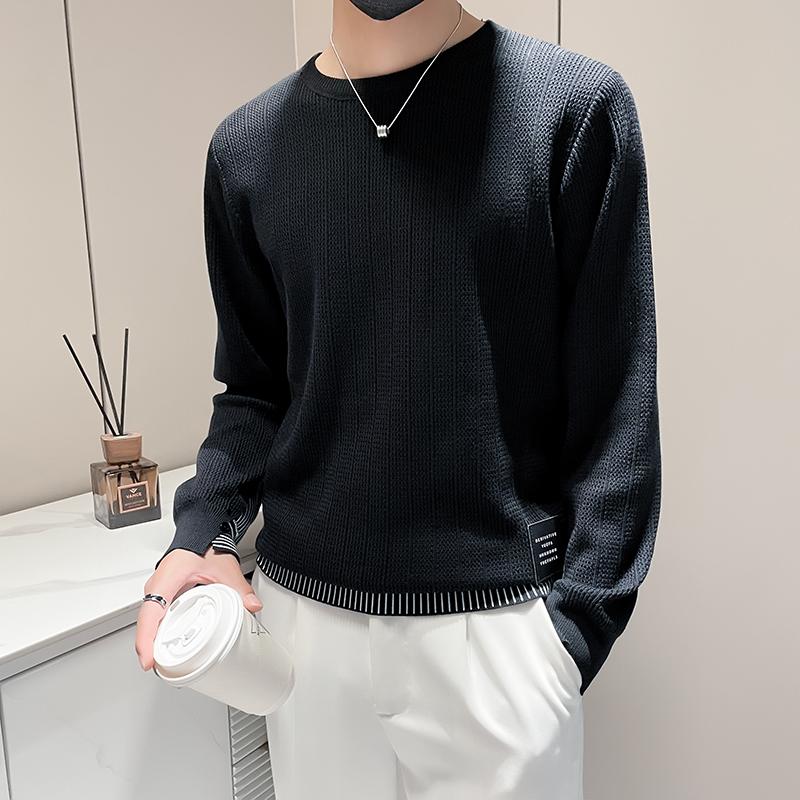 Fake Two-Piece round Neck Jacquard Men's Sweater New Winter Sweater Autumn and Winter Men's Sweater Fashion