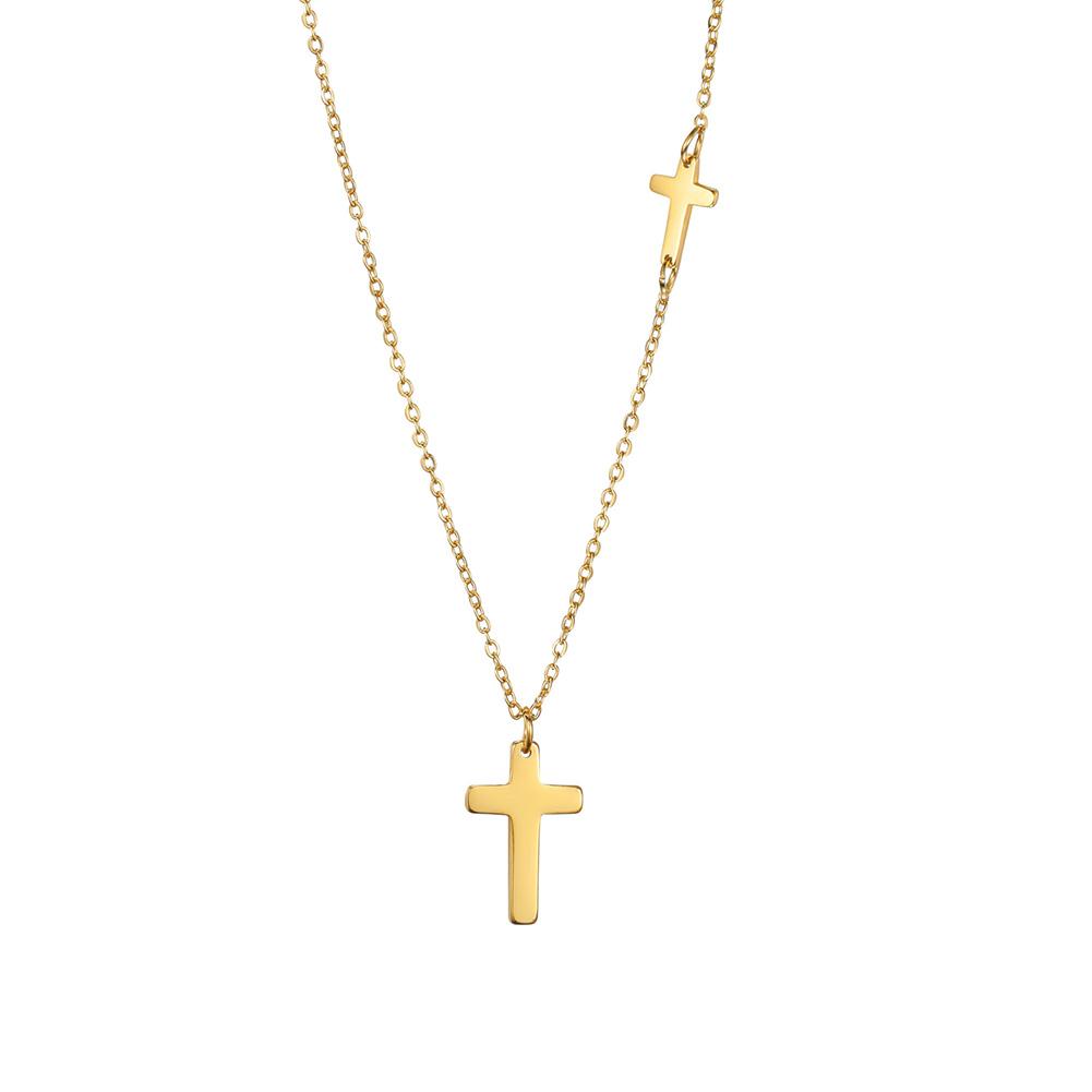 Cazador Jesus Religious Jewelry Double Cross Choker Necklaces Stainless Steel Gold Color Chain Necklaces for Women Girls 2026