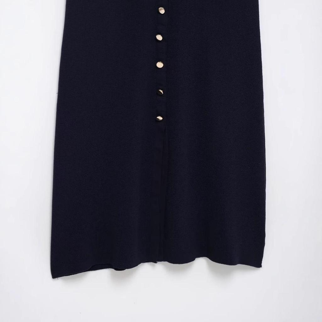 2025 Spring Women's European & American Slim Knit Sleeveless Single-Breasted High-Waisted Dress