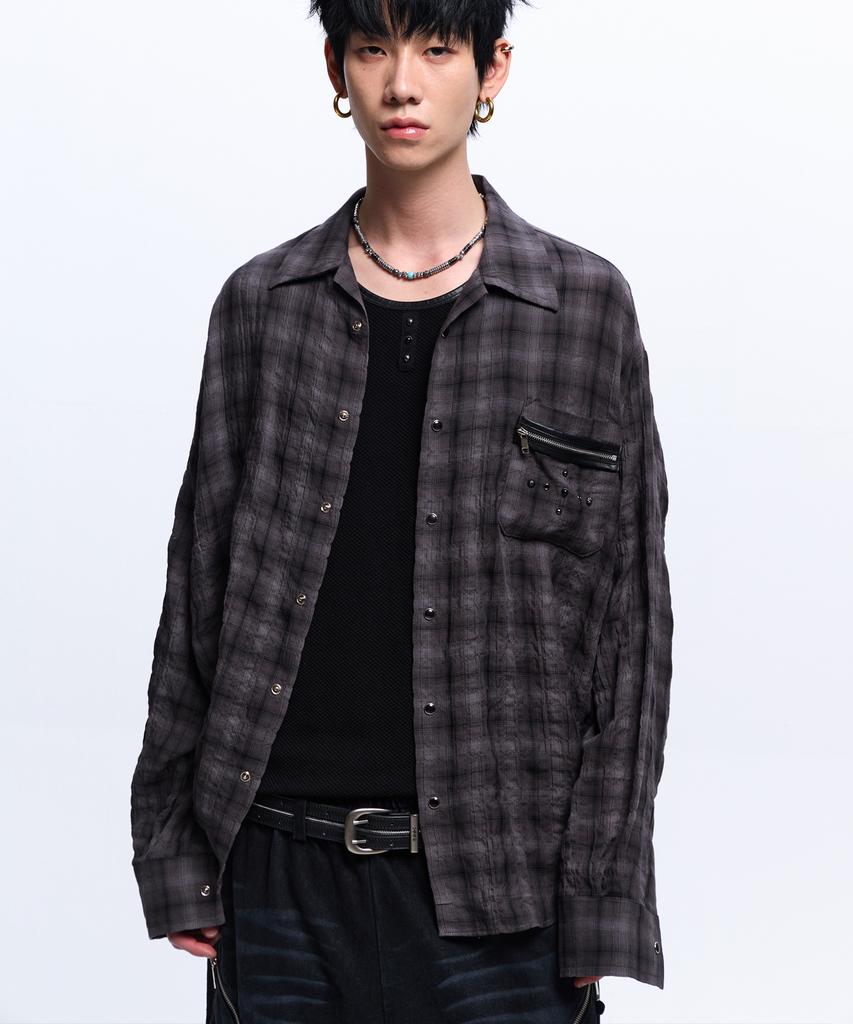 Aleseueseussi Rivet Zipper Check Shirt - Charcoal