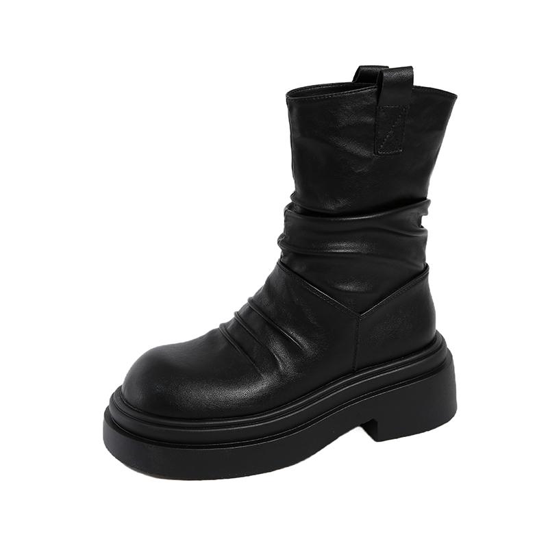 Flats Platform Women Ankle Boots Pleated Designer 2025 Trend New Shoes Boots Winter Chelsea Goth Party Woman Botas Mujer