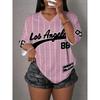 Women's Los Angeles NO.86 Print V-Neck Short Sleeve T-Shirt Summer