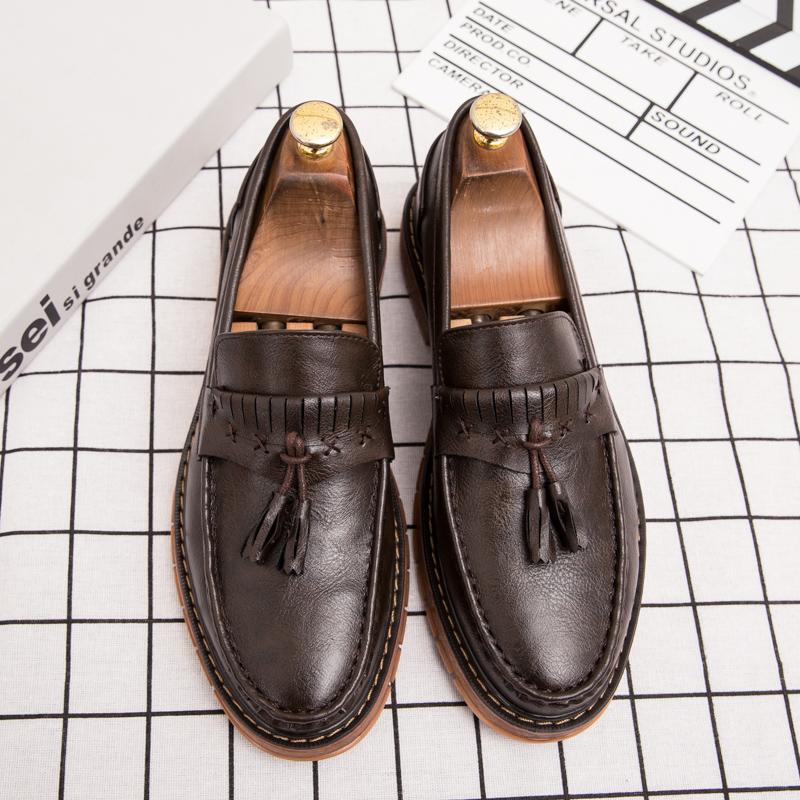 New Retro Thick Soled Fringe a Slip- Loafers British Style Small Leather Shoes Soft Sole Shallow Mouth Single Shoes