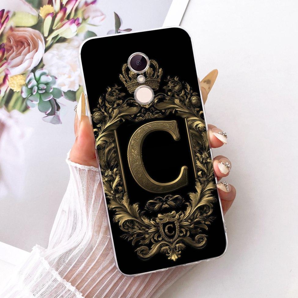 For Redmi 5 Case Cover Transparent Luxury Crown A-Z Letters 2D Flat Pattern Soft Casing For Redmi MDG1 MDI1