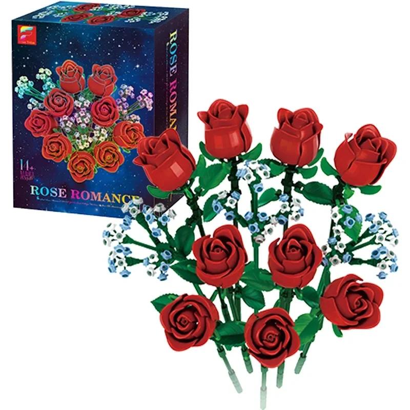 Rose Solsikke Tulipan Byggeklosser Blomsterbukett Vase Modell Klosser Sett Hjemmedekorasjon Barn Pedagogisk Leketøy Feriegaver