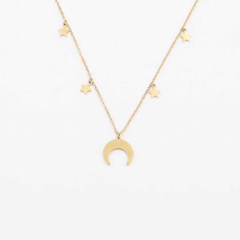 Nische Klein Frisch Metall Natürlich Stern Mond Anhänger Halskette Schlüsselbein Kette Edelstahl Schmuck Mädchen