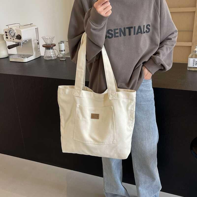 Stylish Unisex Retro Canvas Tote Bag Large Capacity Chic Shoulder Bag For School Or Commute
