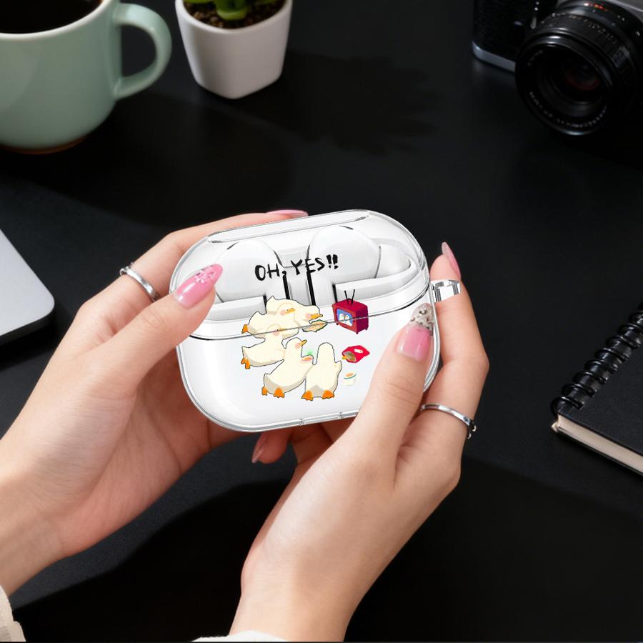 Cartoon Duck Clear Earphone Cases Cover With Hook Case For Samsung Galaxy Buds 2Pro 3Pro 4 Pro Live 4Pro 3 FE 2