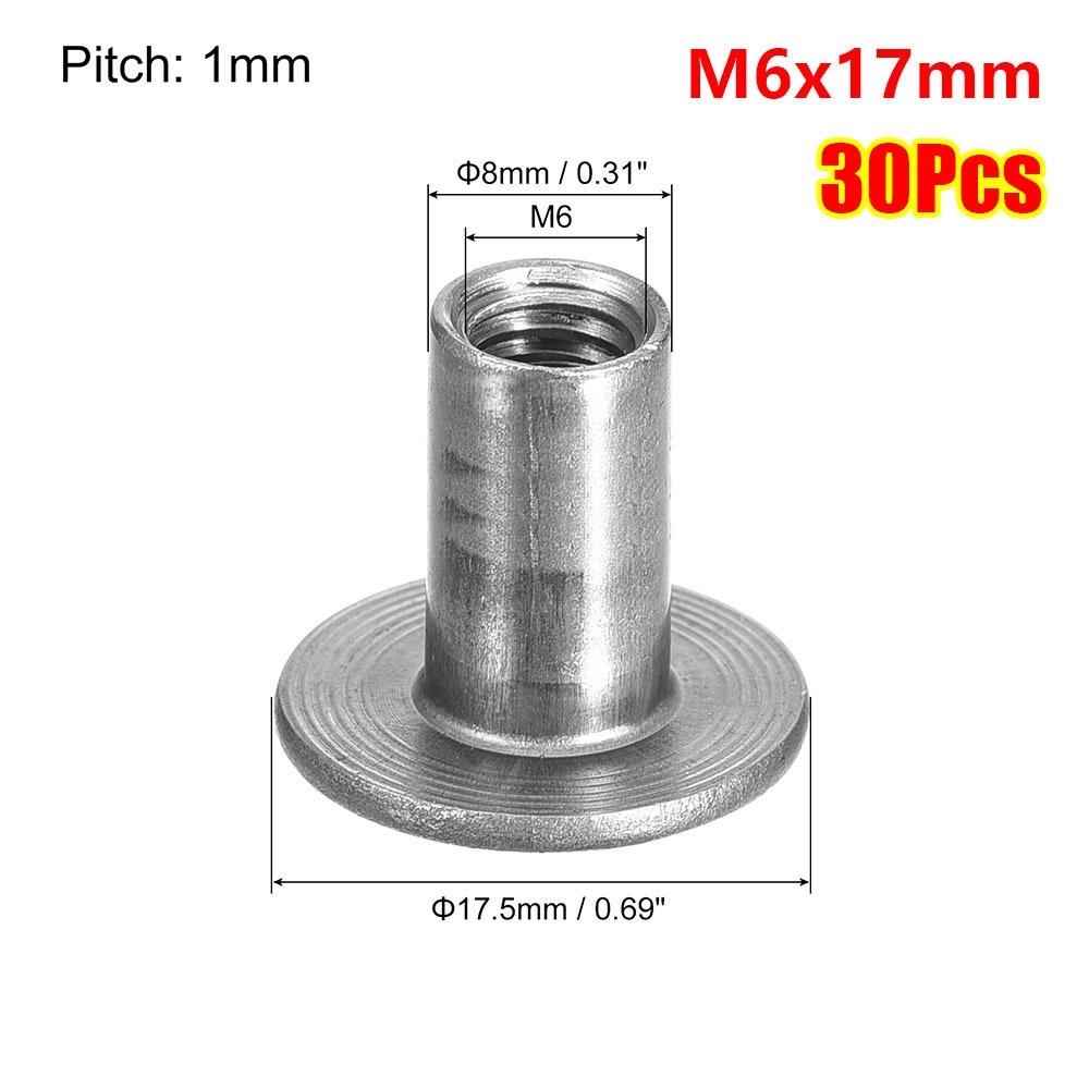 30Pcs Round Base Tee Nut M6 M8 Mounting Hardware Fastener  for Furniture Sheet Metal Woodworking