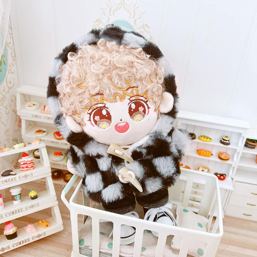 Niannyyhouse 20cm Doll Clothes Cotton Doll Clothes Top Shorts Set Checkered Jacket Jeans Doll Baby Clothes for Stuffed Animals + 2-Piece Dress-Up