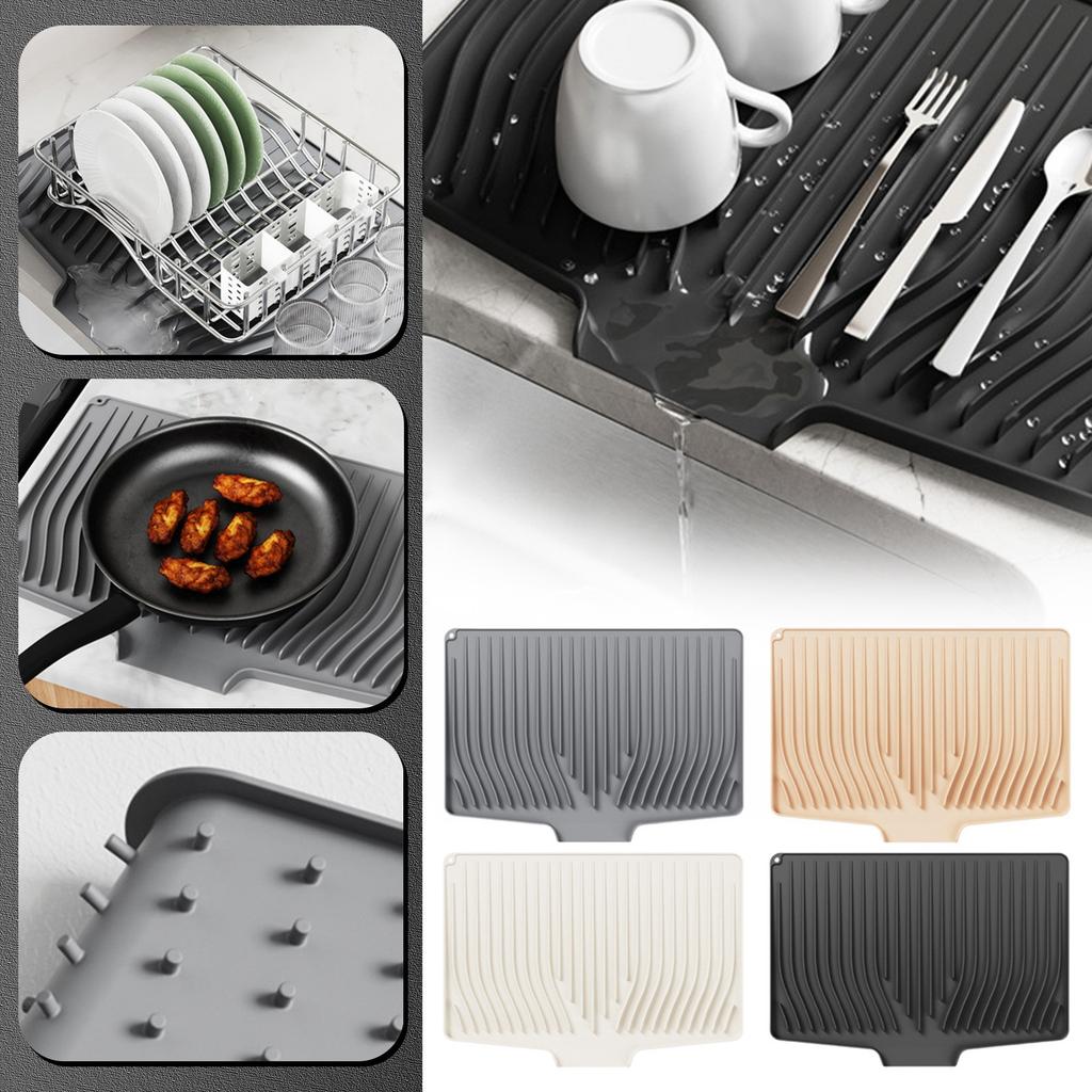 Silicone Dish Drying Mat For Kitchen Counter, Dish Drying Pad, Non Slip Drainy Pad With Built In Drainy, Heat Resistant Stone Drying Mat 18.9*14in