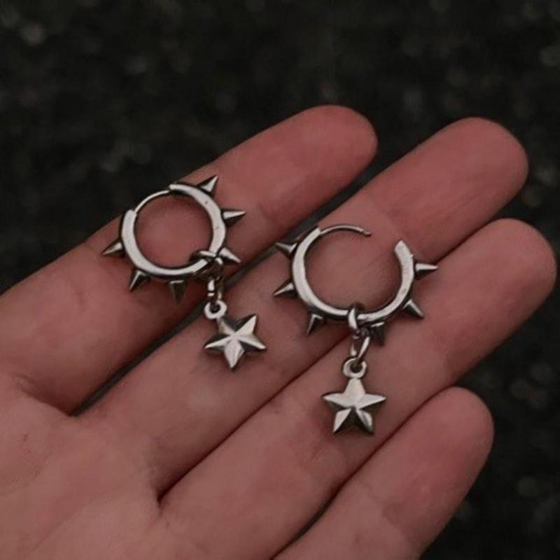 Gothic Y2K Spiked Ball Drop Earrings Grunge Aesthetic Morning Star Rivet Hoop Earrings For Women Men Punk Rock Jewelry