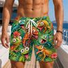 Men Quick‑Dry Board Shorts Funny Cartoon Jungle Animal Print Tropical Floral Pattern Elastic Waist Summer Beach Swim Trunks