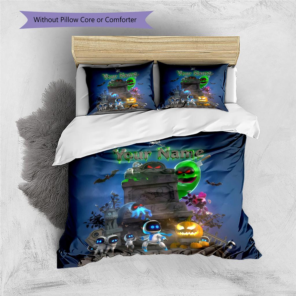 Custom Name Halloween Ghost Adventure Bedding,Quilt Set Quilt Cover Pillowcase Home Birthday Gift (1 * duvet cover + 2 * pillowcase, without core)