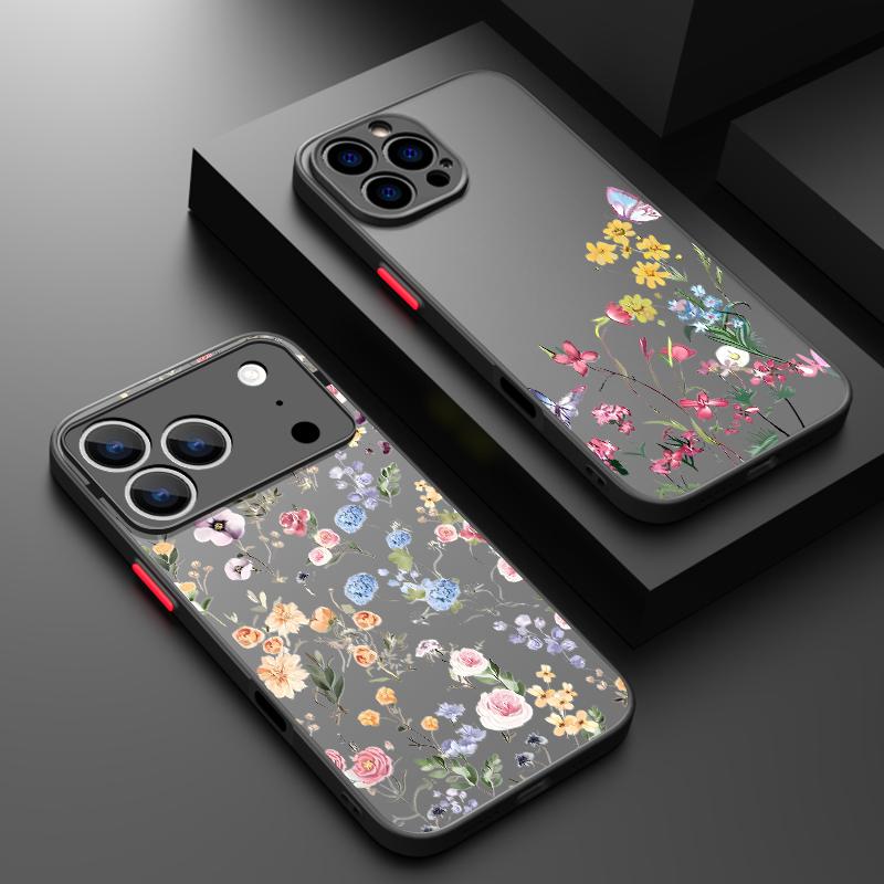 Black Rose Lotus Flower Print Phone Case For iPhone 17 Air 16 15 14 Pro Max 13 16 17 Pro 16e 17 Matte Shockproof Soft Edge Hard Cover