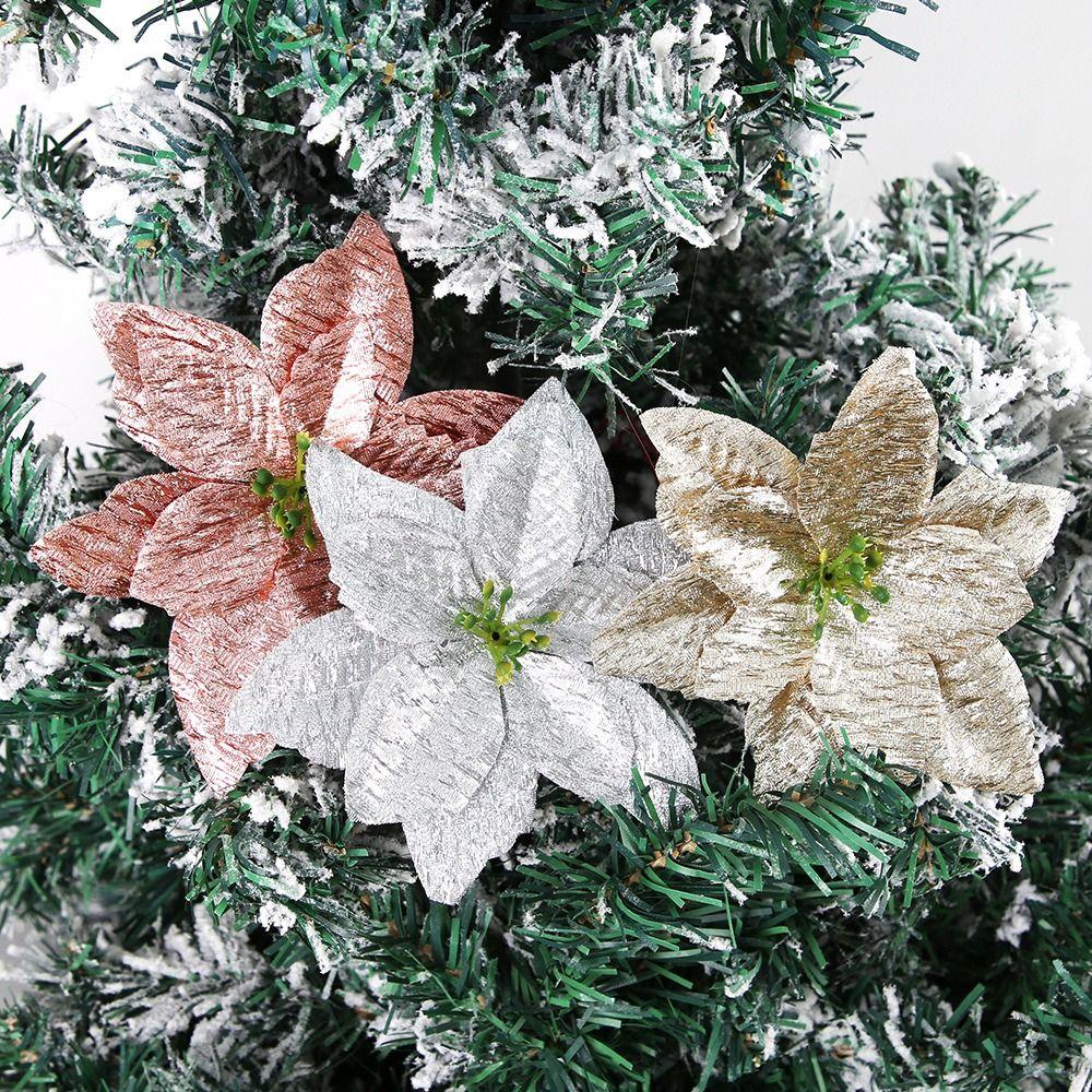 15cm Christmas Glitter Poinsettia Flower Large Christmas Tree Ornaments  Wedding Party Decor