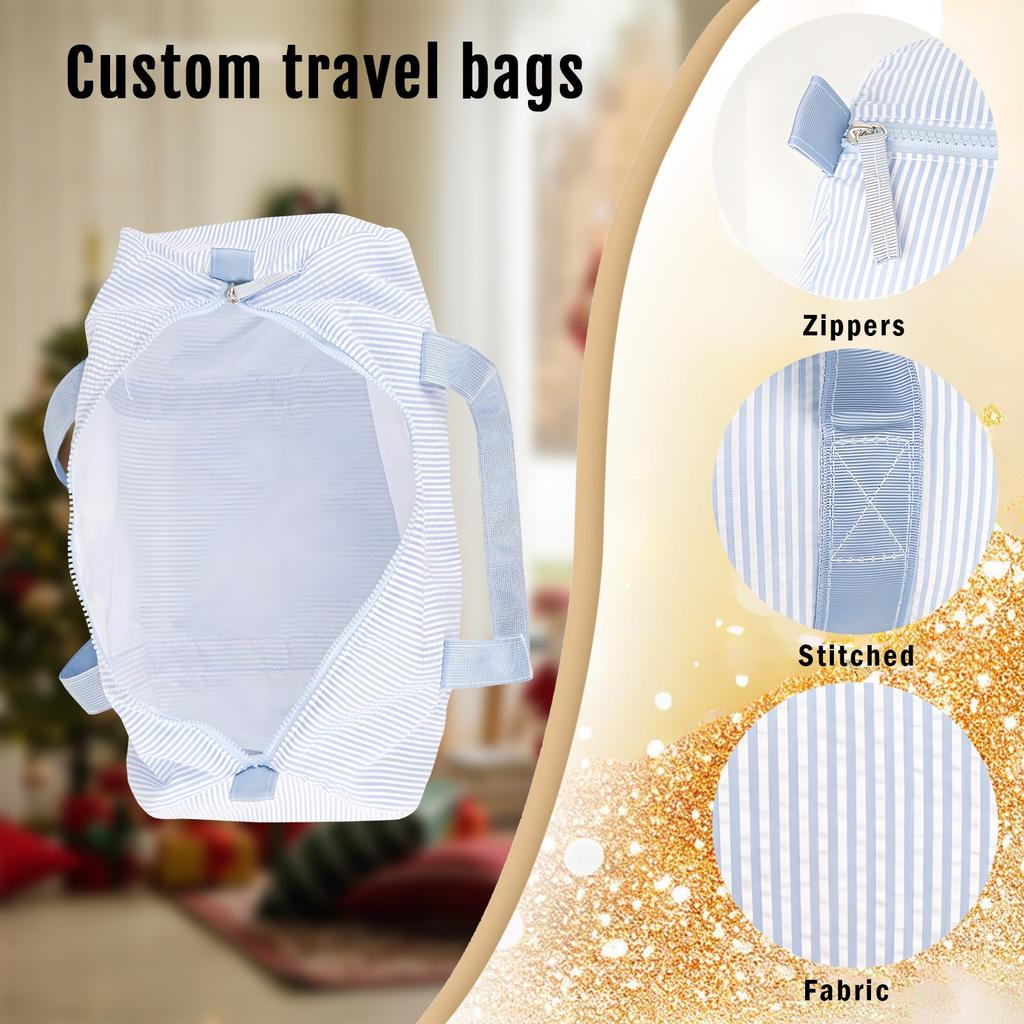 Personalized Duffel Bag, Seersucker Duffle Bag With Name, Travel Bag Custom Bag Small Sports Gym Ballet Bag