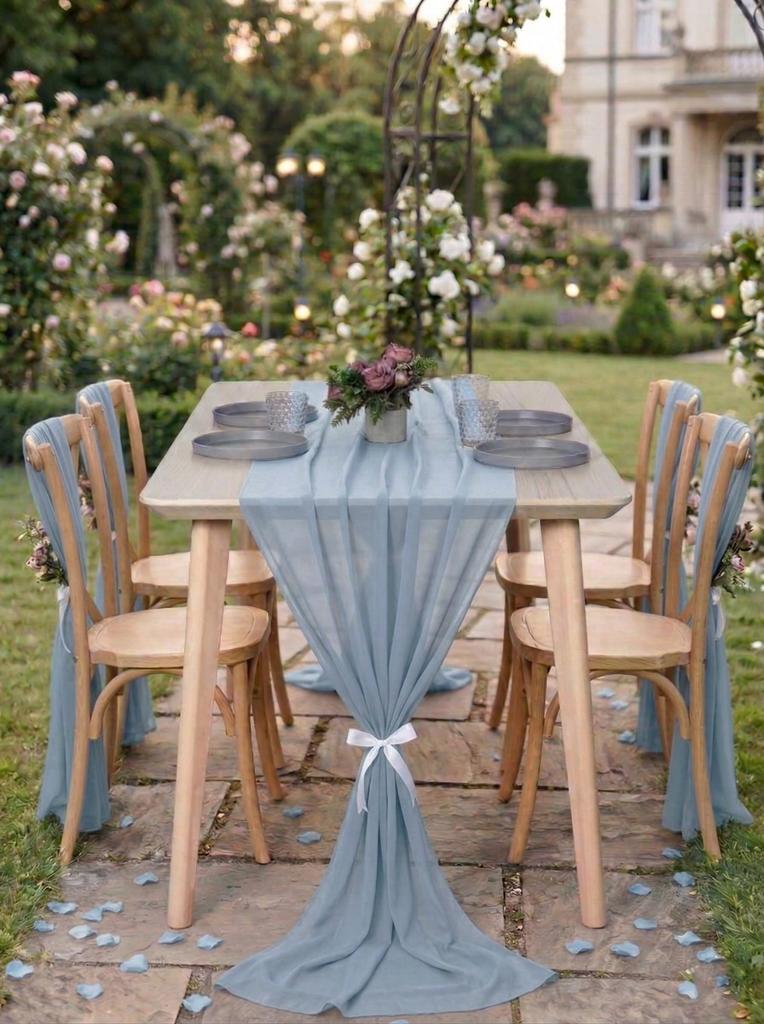 Boho Sheer Chiffon Fabric Table Runner Rustic Romantic Tulle Table Runner for Christmas Wedding Party Birthday Table Decorations