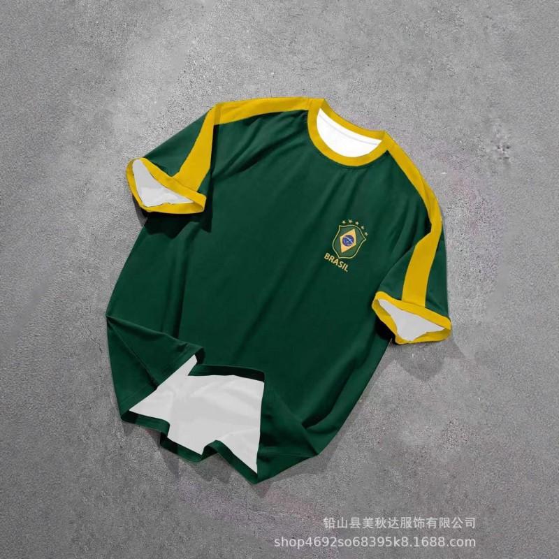 Mens Retro Brazil National Team Soccer Jersey T-Shirt Short Sleeve Loose Fit Sportswear