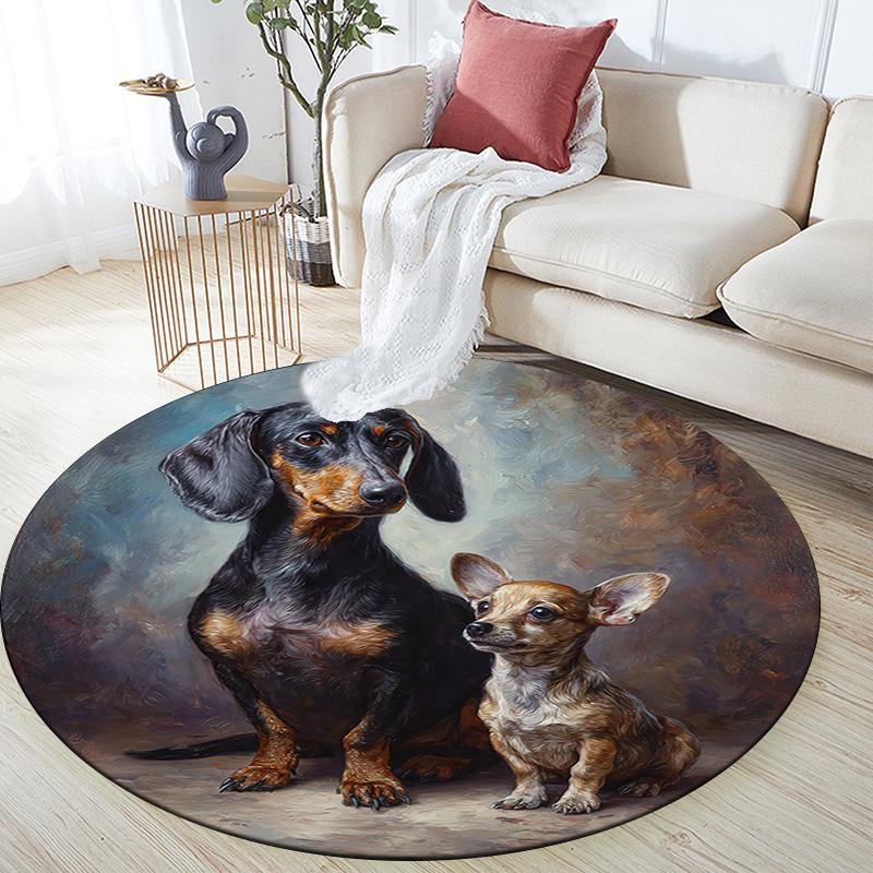 Dogs Round Area Rug,Carpet Rug for Living Room Bedroom Sofa Playroom Decor,Non-slip Floor Mat