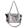 Japanese Fashion Embroidered Nylon Shopping Bag Versatile Large Capacity Canvas Messenger Bag Foreign Style Leisure Commuter Handbag