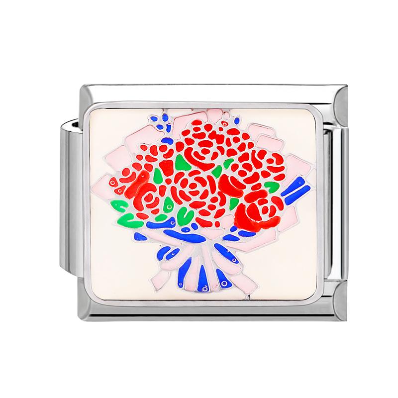 Summer Spring Colorful Flowers Bouquet Tulip Rose Heart Italian Charm Links Fit 9mm Bracelet Stainless Steel Women DIY Making