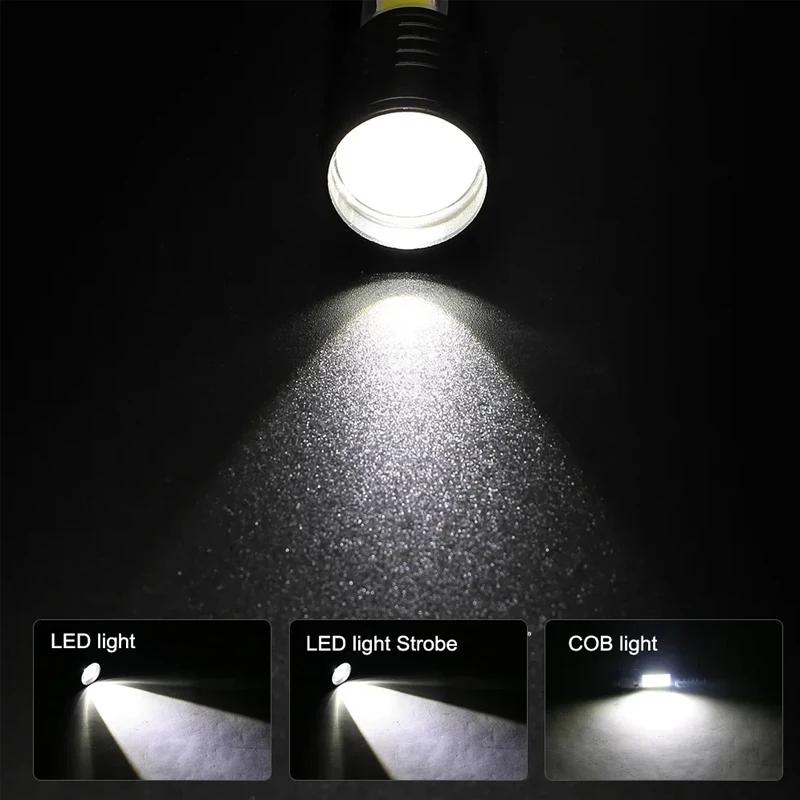 Mini LED Flashlight COB+XPE Portable Torch USB Charging Camping Lantern Zoomable Focus Light Tactical Flashlight with Pen Clip