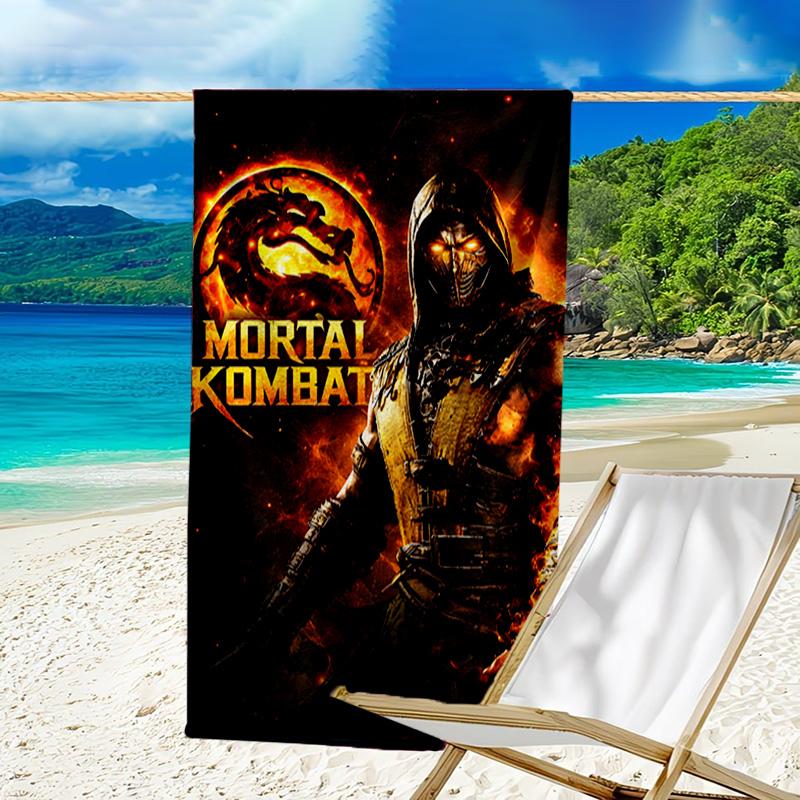 1pc Mortal Kombat3 Beach Towel, Beach and Seaside Swimming Pool Equipment, Fashion Pattern, Rectangular, Travel Essentials