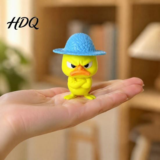 Collectible Figurine for Desk Enthusiasts 4Pcs 3D Printed Angry Duck Figurines Mini Grumpy with Straw Hat Unique Decor Coworkers Cute Cross-Arms