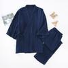 Set Giapponese Casual Pigiama in Cotone Due Pezzi Coppia Yukata Largo Felpa da Uomo Morbido Confortevole Traspirante Set Tuta da Vapore Casa
