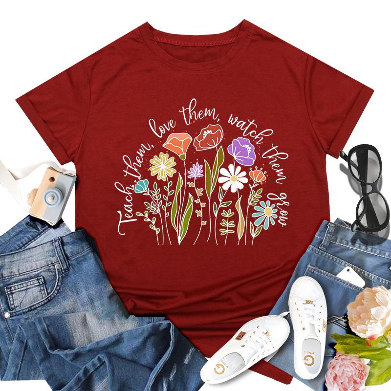 Rundhalsausschnitt, kurzärmelig, bedruckt, inspirierende Lehrerin, bequem, lässig, locker, Baumwolle, kurzärmelig, T-Shirts für Damen