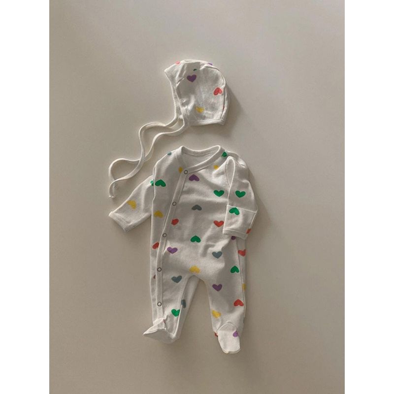 Newborn Clothes 2023 Autumn Colorful Heart-Shaped Foot-Covering Baby Jumpsuit Unisex Baby Romper Onesie