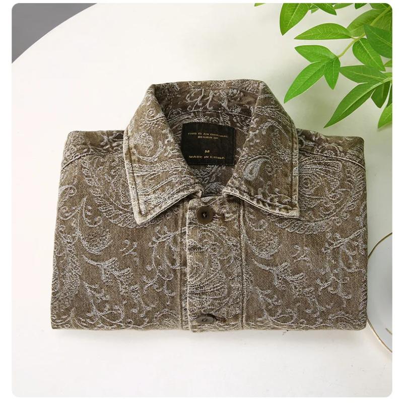 Spring Autumn New Long Sleeve Denim Shirts for Men Fashion Male Streetwear Heavy Jean Tops Cotton Loose Printed Shirts Vintage Clothes