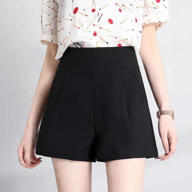 Women's High Waist Wide-Leg Summer Shorts - White A-Line, Black Slim Style, All-Match and Loose Fit