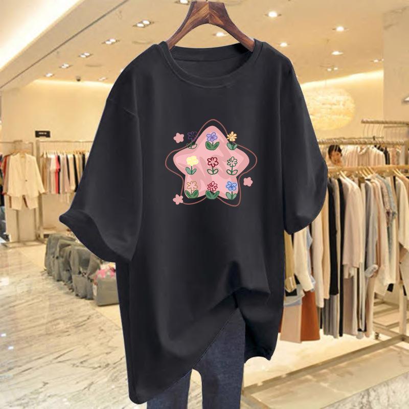 Cotton Sweet Cute Star Flower Short Sleeve T-Shirt Women's Summer Loose New Design Niche Half-Sleeve Top